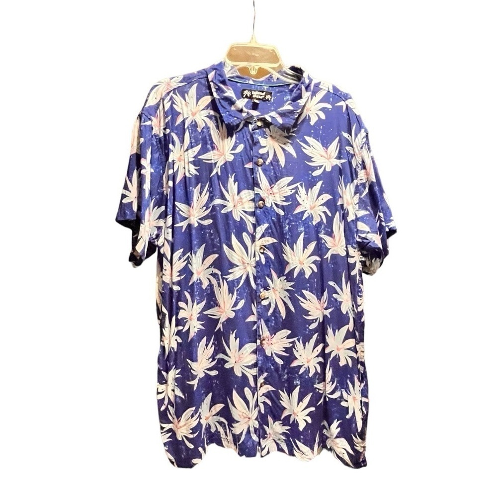 Men’s Hawaiian shirt Island Haze royal blue tropical flower branded buttons XXL